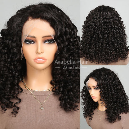 Glueless 13x4 Lace Front Fumi Curly Wavy Easy-Wear Upgrade Hd Lace Natural Black Human Hair Wig Beginner Friendly