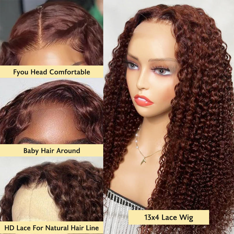Human hair wig Jerry Curly Auburn Reddish Color Wig Copper