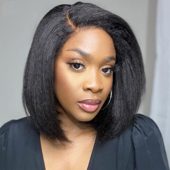 Yaki Straight V Part Bob Wig Natural BlackHuman Hair Glueless Wigs