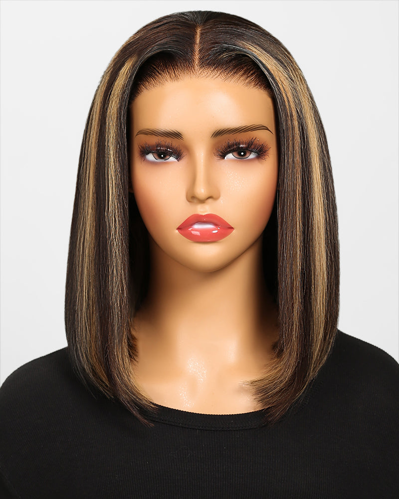 Arabella $89 Final Deal Price 13x4/6x5 Lace Auburn Highlights On Black/Balayage Highights/Blonde Straight Bob Wig