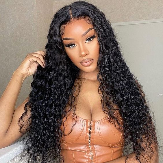 Water Wave Wig Natural Black Curly Wig Human Hair 2x4 U-part Wigs