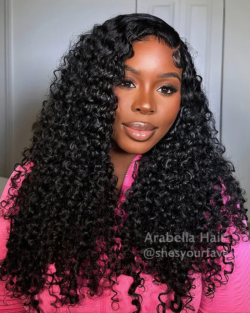 00024" = $140 | Jerry Curly Natural Black 5x5 Lace Closure Glueless Human Hair Wig Middle Part