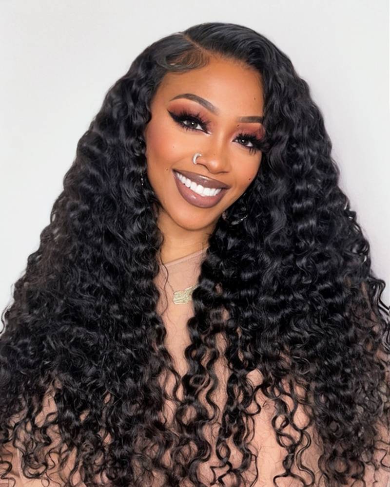 Arabella 13x4 Frontal Lace Deep Wave Wig Pre-cut Lace Natural Black Beginner Friendly
