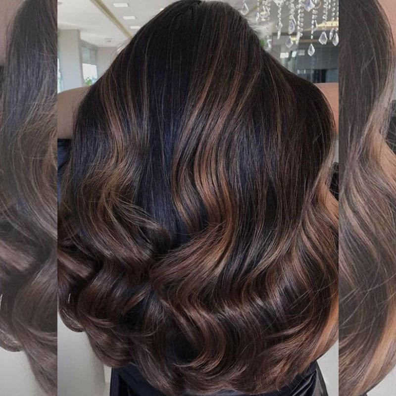 Brown Highlight Color Pre-Cut 13x4 Glueless Lace Front Natural Black Wear&Go Upgrade HD Lace Body Wave Human Hair Wig Beginner-Friendly