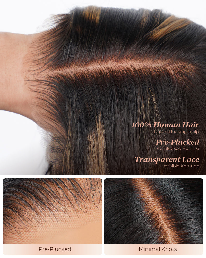 Arabella 6x5 Invisible Knots & 13x4 Frontal Lace Balayage Highlight Straight Bob Colored Wig Pre-cut Lace Beginner Friendly