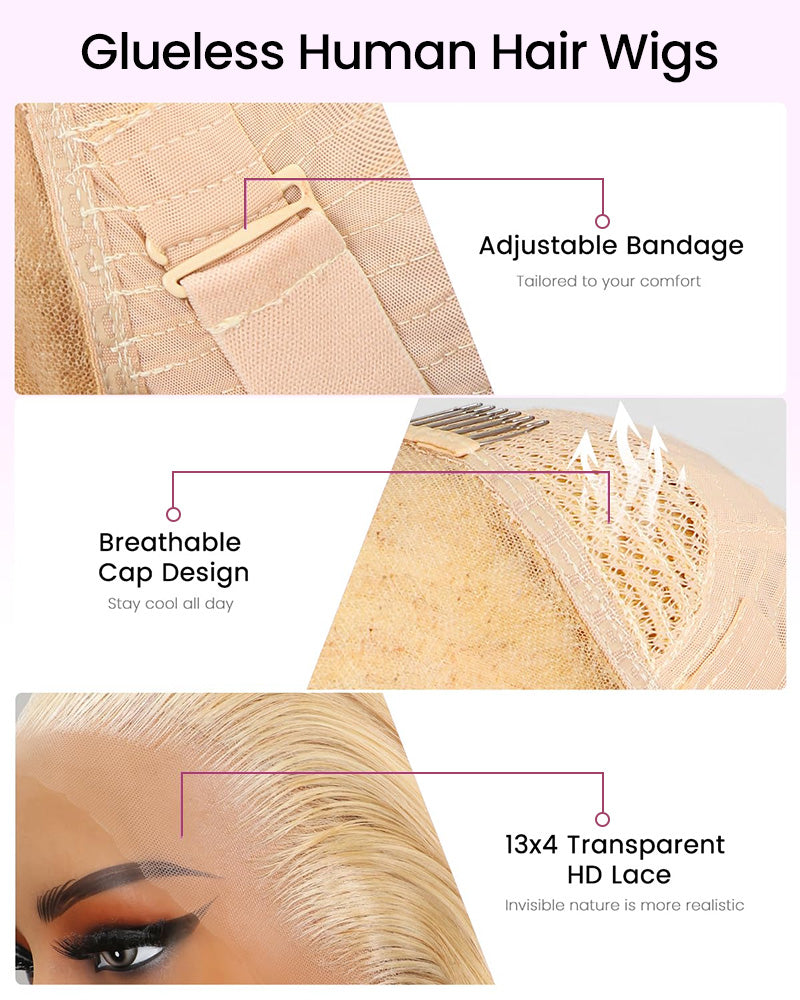 【$299 = 2 WIGS】Arabella 6x5 invisible knots Glueless 613 Blonde Silky Straight Bob Wig Pre-cut Lace Beginner Friendly