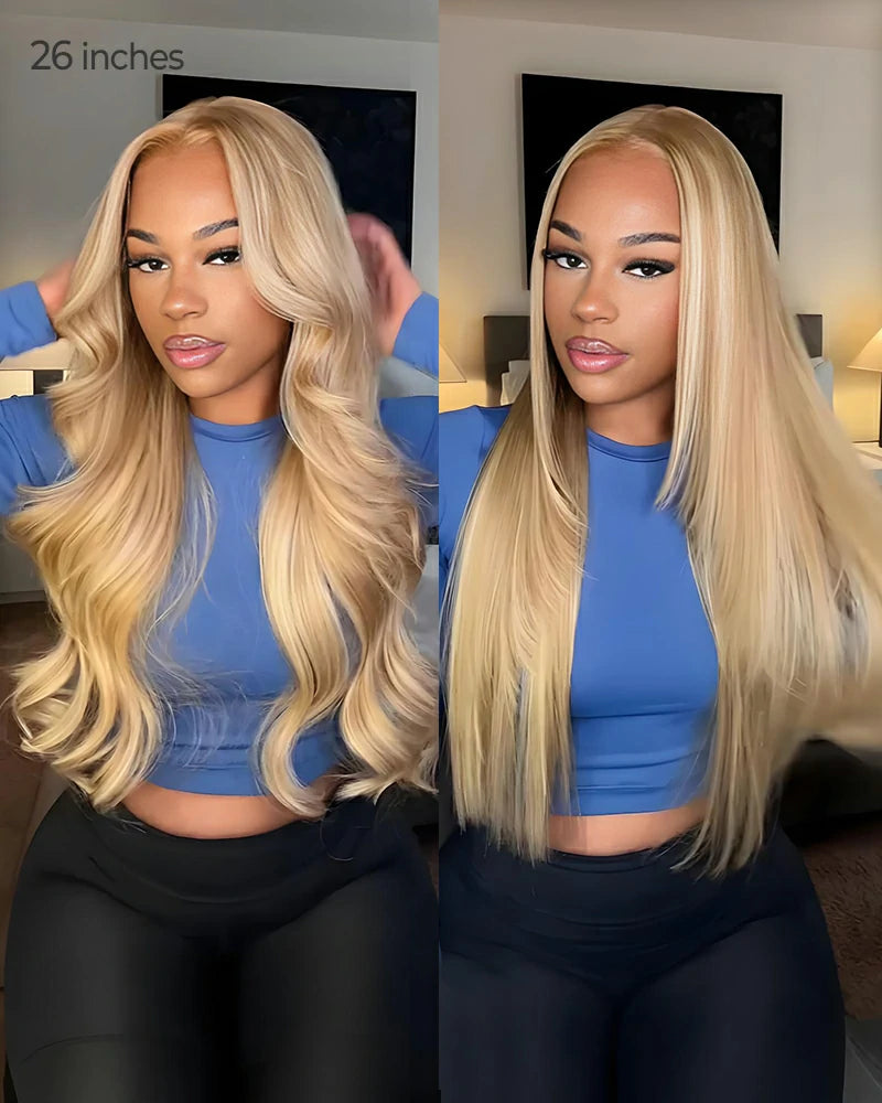 Arabella 13x6 Three-Go™ Extra Long Blonde Khaki Highlight Glueless Loose Body Wave With Drawstring 100% Human Hair Wig