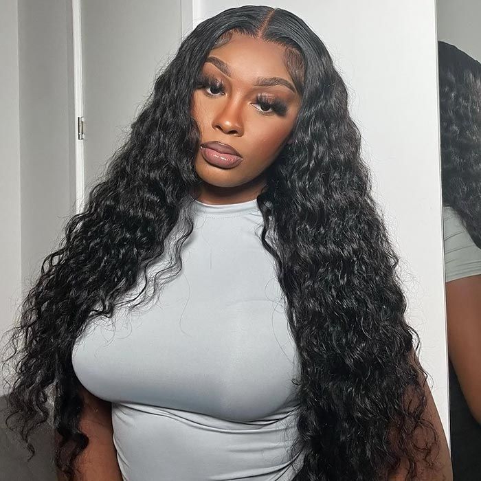 Water Wave Wig Natural Black Curly Wig Human Hair 2x4 U-part Wigs