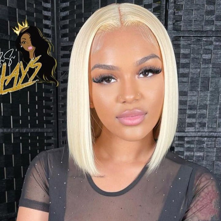 12" 613 Blonde Colored Straight Bob Wig 13x4 Lace Frontal Human Hair Wig