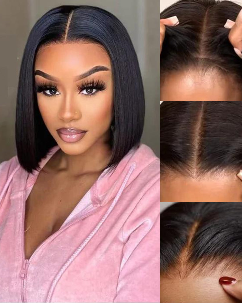 【Bogo Sale】Natural Black Silky Straight Wigs 6x6 Lace Glueless Human Hair Wigs Middle Part