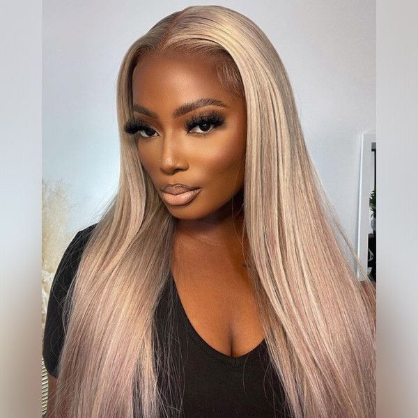 30" Glueless 6x5 Lace Brown Wig with Blonde Highlights Natural Straight/Body Wave Human Hair Wigs Beginner Friendly