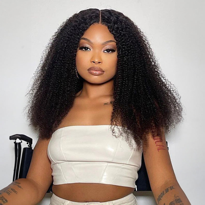 15A Grade 13x4 Lace Front Afro Curly Bleached Knots Natural Black Human Hair Wigs