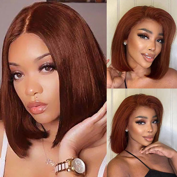 Double Drown 6-Inch Deep Pre-Cut Glueless Lace Straight Bob Wig Wear&Go Pre-plucked 3D Cap Mini Knots Natural Black Virgin Human Hair Wig