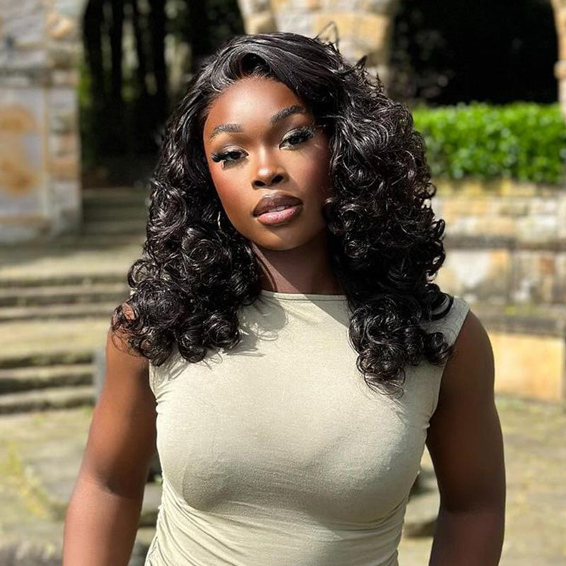 【Bogo Sale】Limited Design Wavy Natural Black Double Drawn 6-inch Deep Lace Human Hair Wigs