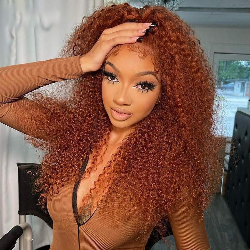 13x4 Lace Jerry Curly Auburn Reddish Color Wig Copper