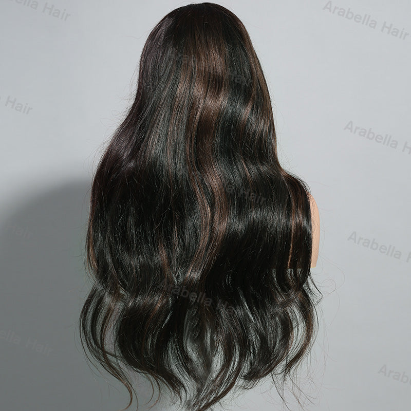 Brown Highlight Color Pre-Cut 13x4 Glueless Lace Front Natural Black Wear&Go Upgrade HD Lace Body Wave Human Hair Wig Beginner-Friendly