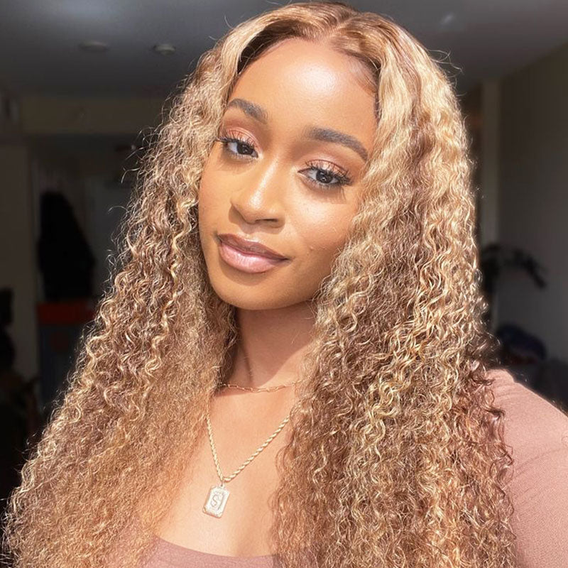 13x4 Lace Pre-Cut Highlight Piano Colored Jerry Curly Upgrade Lace Front Glueless Human Hair Wigs