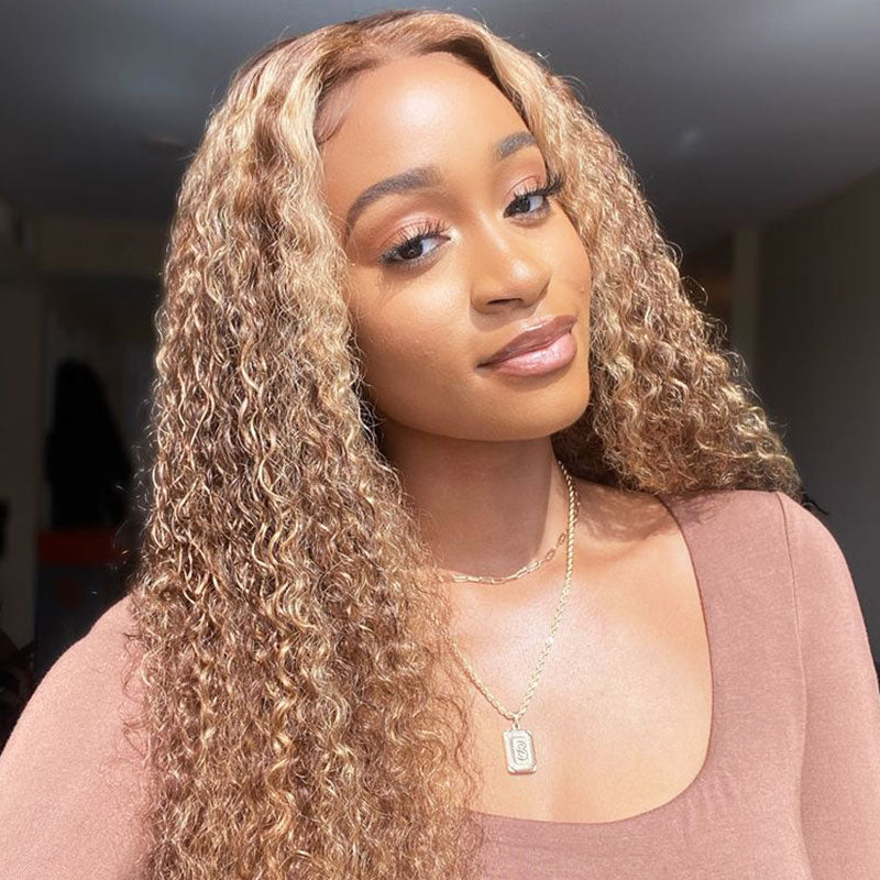 13x4 Lace Pre-Cut Highlight Piano Colored Jerry Curly Upgrade Lace Front Glueless Human Hair Wigs