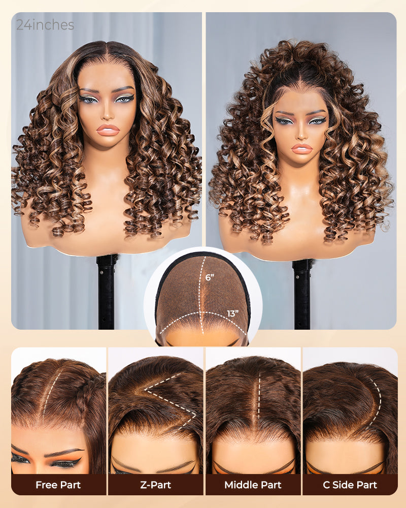 【VIP Offer】Arabella 13x6 Three-Go™ Ombre Highlight Honey Blonde Glueless Wig Wand Curl With Drawstring 100% Human Hair Wig