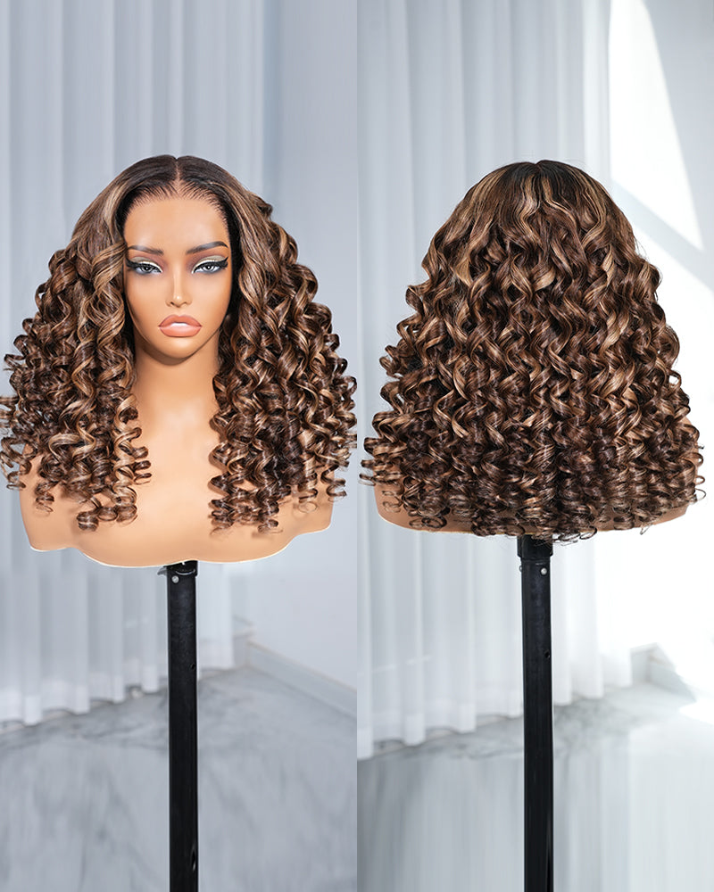 Arabella 13x6 Three-Go™ Ombre Highlight Honey Blonde Glueless Wig Wand Curl With Drawstring 100% Human Hair Wig