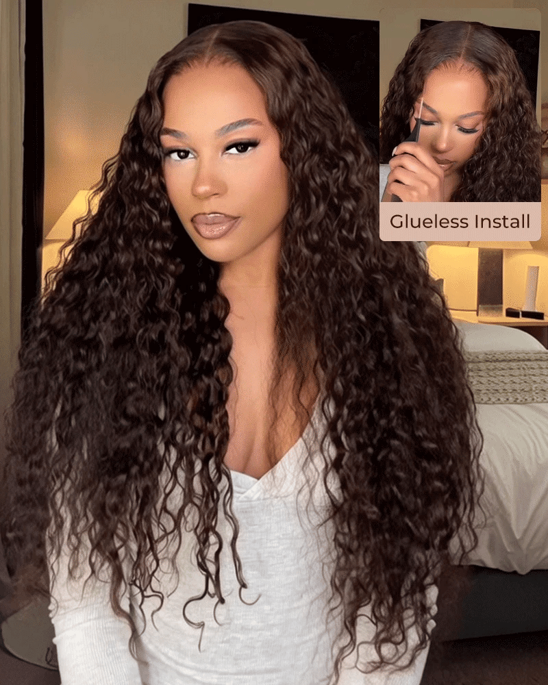 【$299 = 2 WIGS】Arabella 13x6 Three-Go™ Chocolate Brown Glueless Wig Water Wave With Drawstring 100% Human Hair Wig