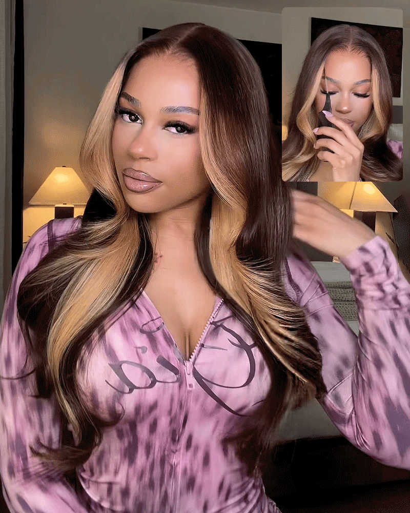 【$299 = 2 WIGS】Arabella 13x6 Three-Go™ Chocolate Brown Skunk Stripe Glueless Wig Body Wave With Drawstring 100% Human Hair Wig