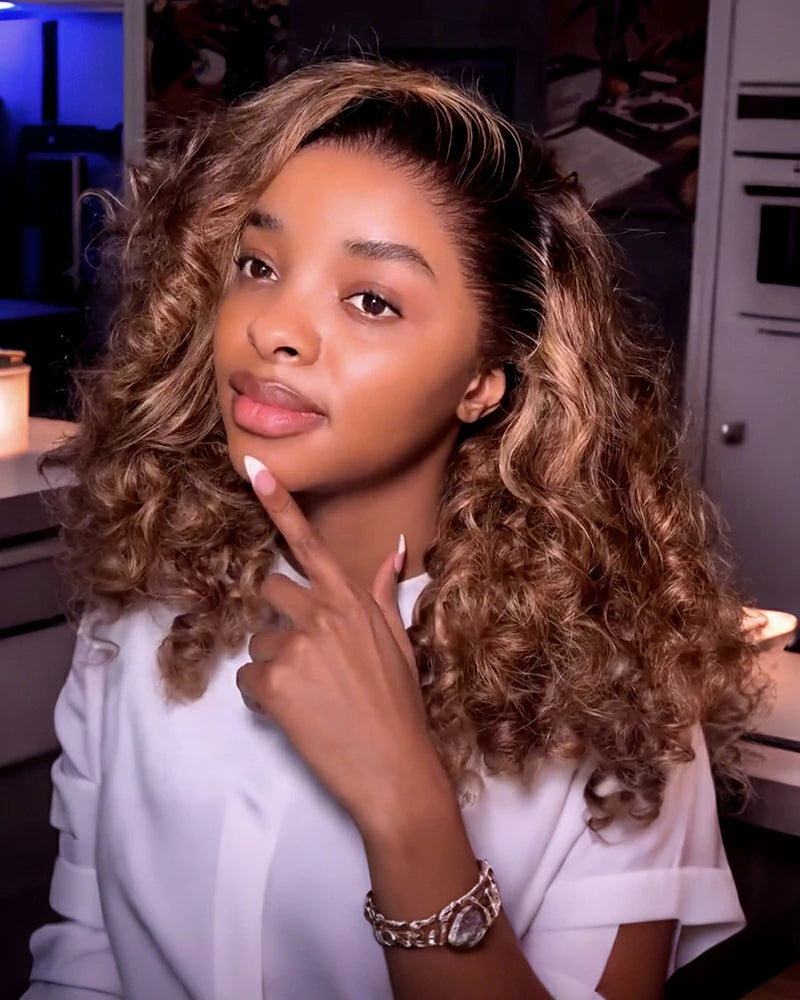 Arabella 13x6 Three-Go™ Ombre Highlight Honey Blonde Glueless Wig Wand Curl With Drawstring 100% Human Hair Wig