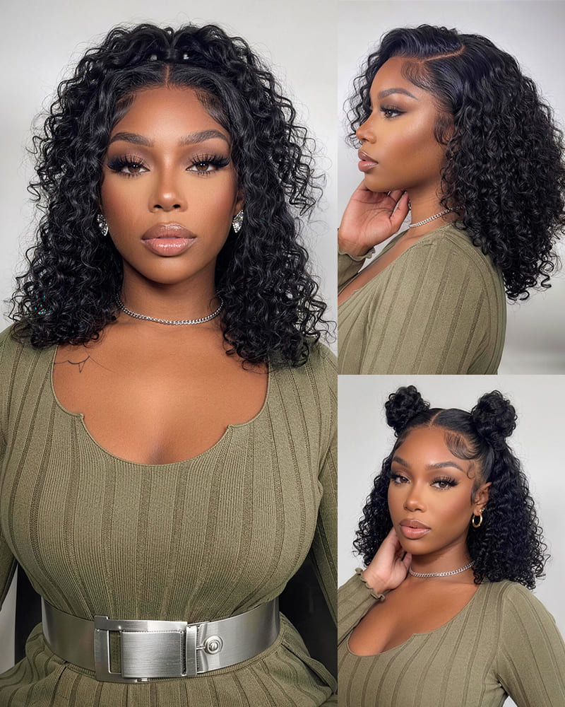 Arabella 13x5 Lace Glueless Jerry Curly Bob Wig With Pre-Cut Lace Invisible Knots Natural Black Virgin Hair Wig