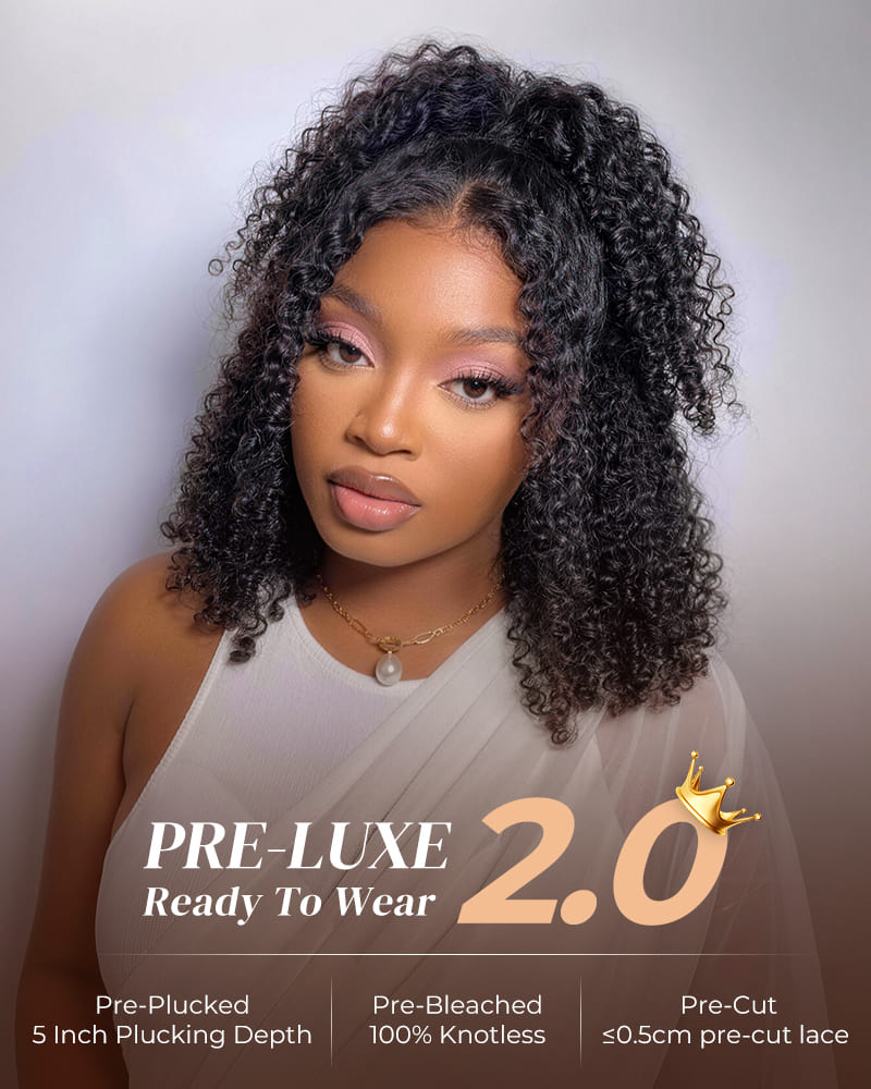 Arabella 13x5 Lace Glueless Jerry Curly Bob Wig With Pre-Cut Lace Invisible Knots Natural Black Virgin Hair Wig