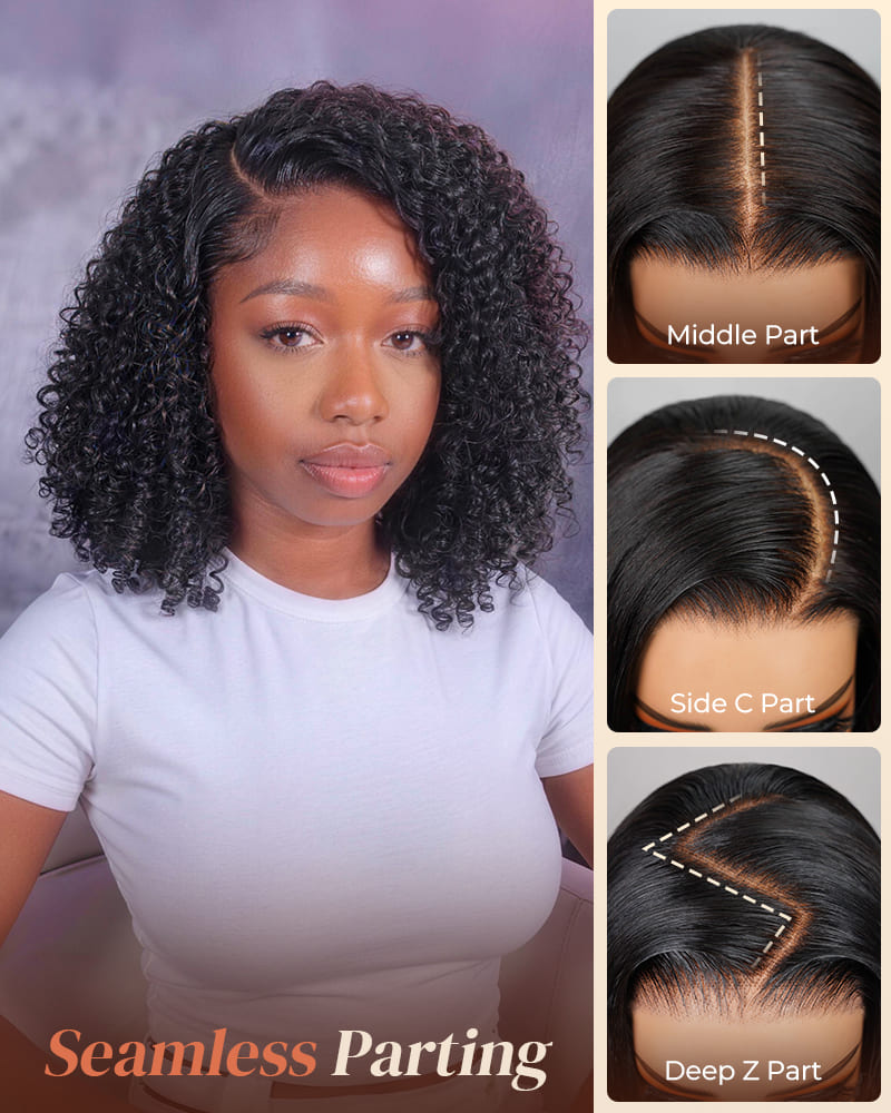 Arabella 13x5 Lace Glueless Jerry Curly Bob Wig With Pre-Cut Lace Invisible Knots Natural Black Virgin Hair Wig