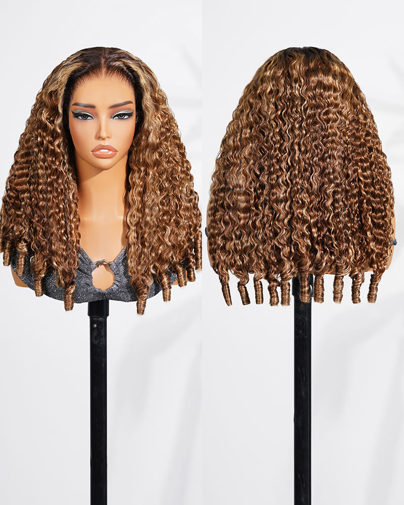 Arabella 13x6 Three-Go™ Ombre Highlight Honey Blonde Glueless Wig Jerry Curly with Burmese Curly With Drawstring 100% Human Hair Wig