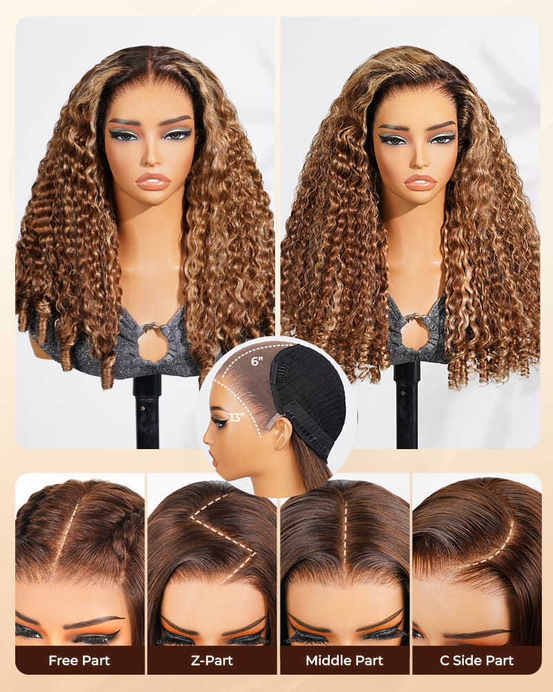 Arabella 13x6 Three-Go™ Ombre Highlight Honey Blonde Glueless Wig Jerry Curly with Burmese Curly With Drawstring 100% Human Hair Wig