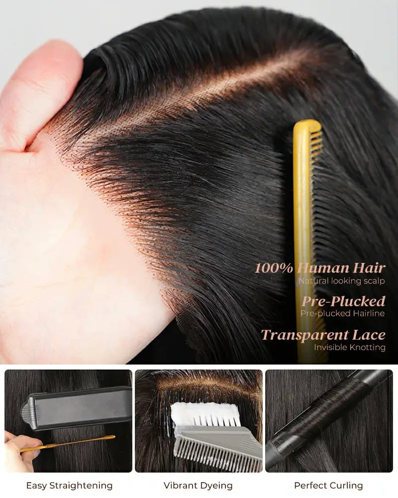 Arabella 6x6 inches Lace Balayage Highlights On Black Hair Straight Bob Wig with Bangs 100% Human Hair Wig