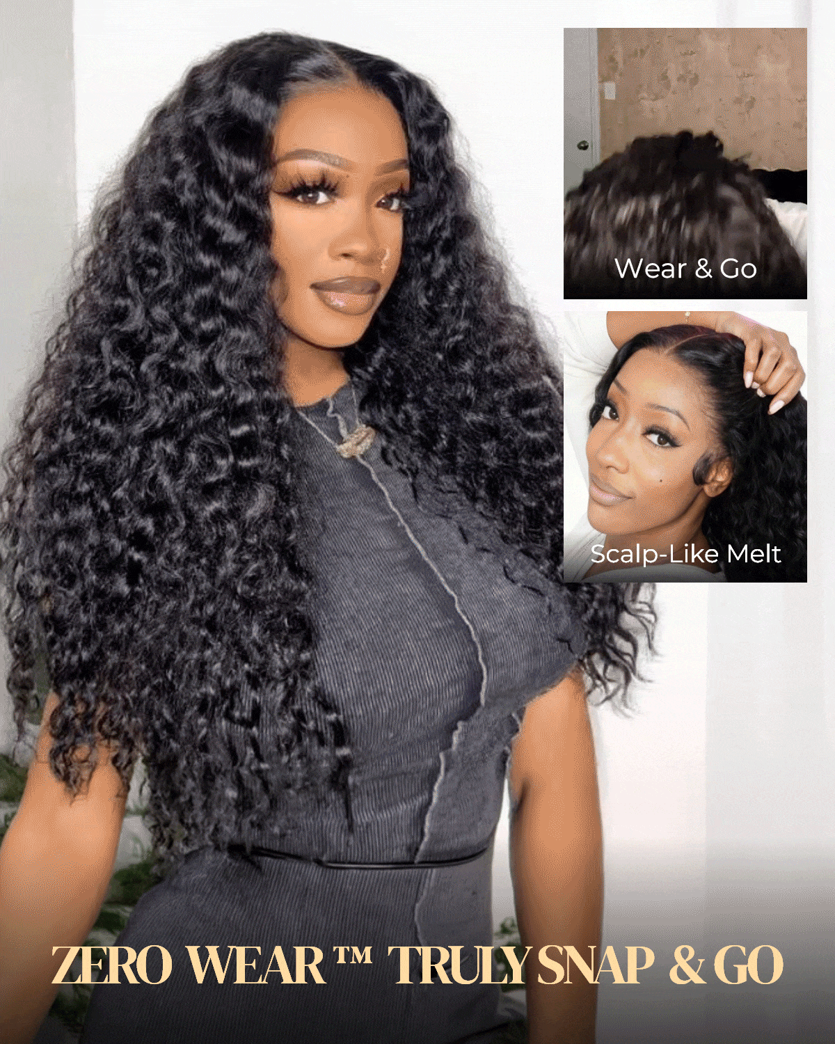 Arabella Zerowear™ HD Lace Glueless Wig Water Wave With Drawstring Natural Black 100% Human Hair Wig