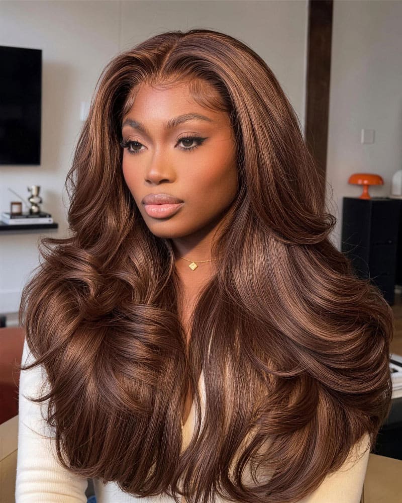 Arabella 13x6 Three-Go™ Chocolate Brown Glueless Wig Body Wave With Drawstring 100% Human Hair Wig