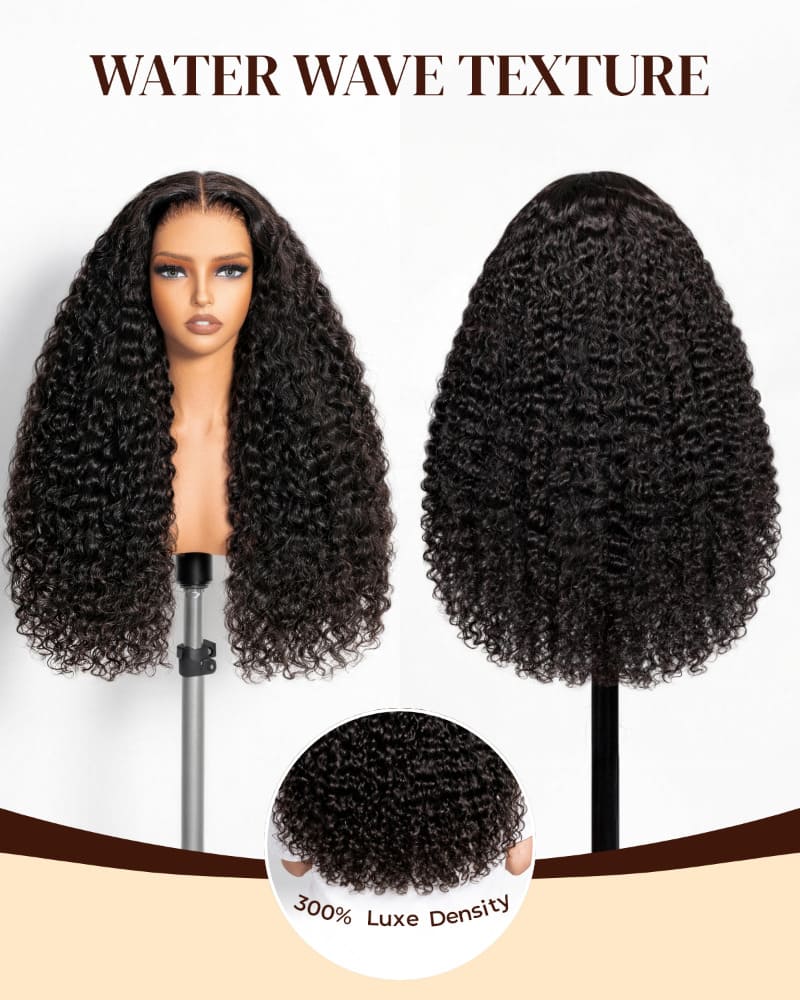 Arabella Zerowear™ 13x6 Invisible HD Lace Glueless Wig 300% High Density Super Double Drawn Water Wave Natural Black With Drawstring