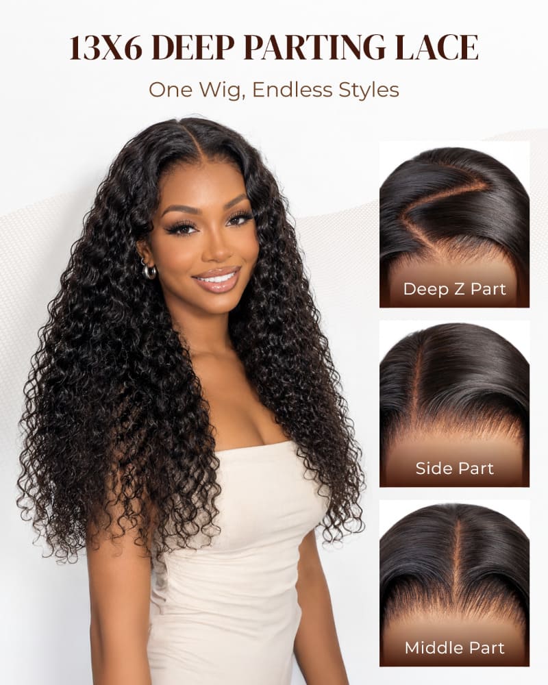Arabella Zerowear™ 13x6 Invisible HD Lace Glueless Wig 300% High Density Super Double Drawn Water Wave Natural Black With Drawstring