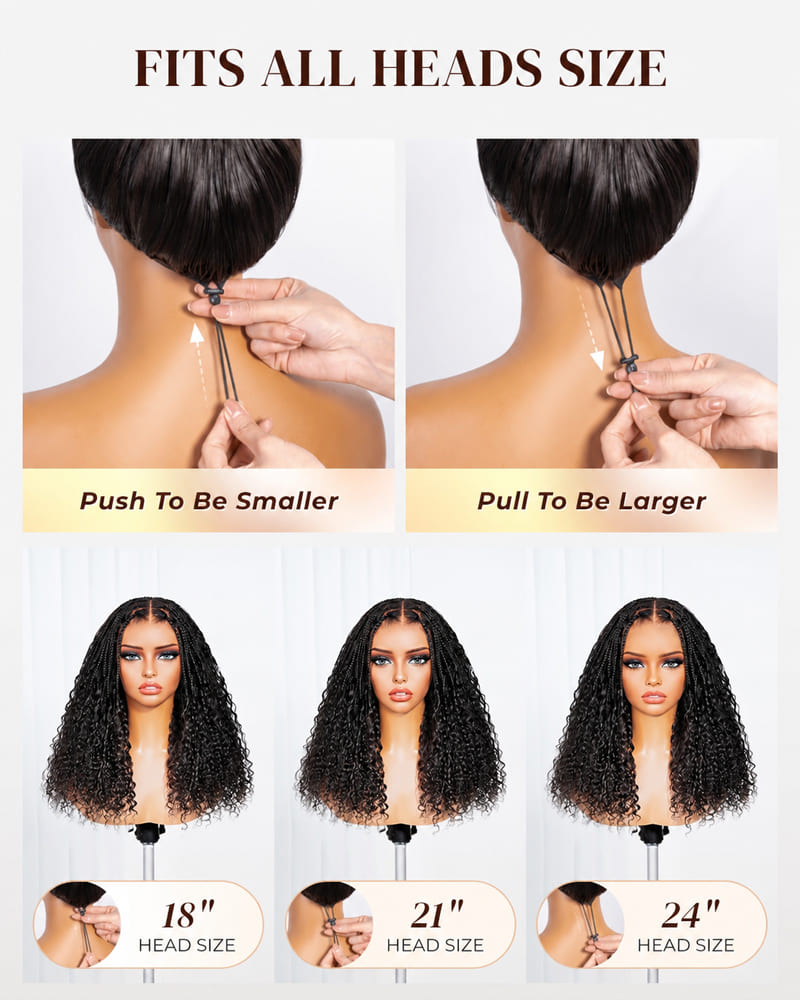 Arabella Zerowear™ Knotless Box Braids 14 Inches 13x6 HD Lace Frontal Boho Deep Curly Glueless Bob Wig With Drawstring Natural Black 100% Human Hair