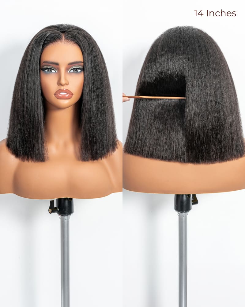 Arabella 3 In 1 Half Wig 250% Density Yaki Straight Bob Wig Invisible Drawstring Natural Black Endless Styles No Glue No Lace Install