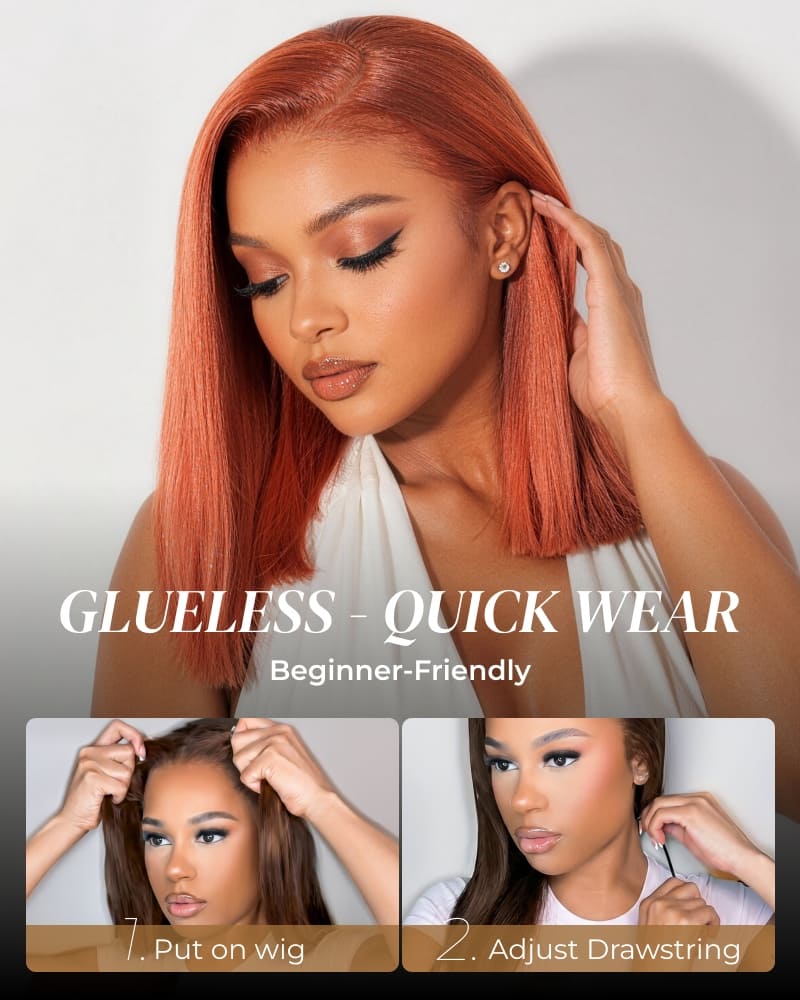 Arabella 6x5 Invisible Knots Glueless Ginger Brown Straight Bob Wig Pre-cut Lace Beginner Friendly