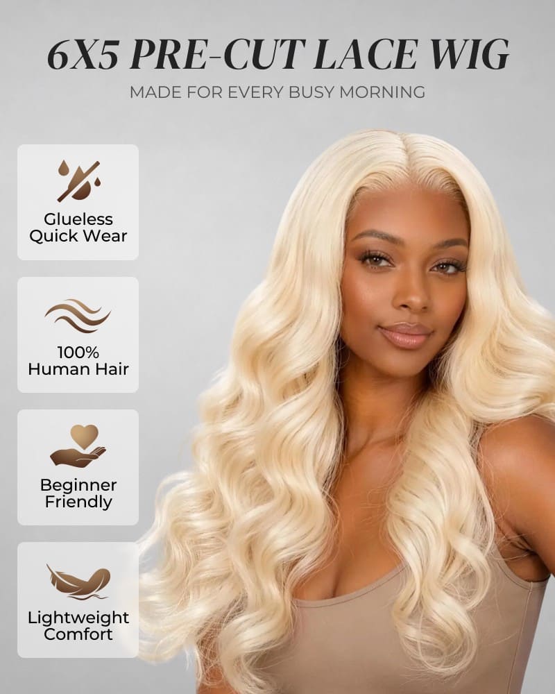 Arabella 6x5 invisible knots Glueless 613 Blonde Body Wave Wig Pre-cut Lace Beginner Friendly