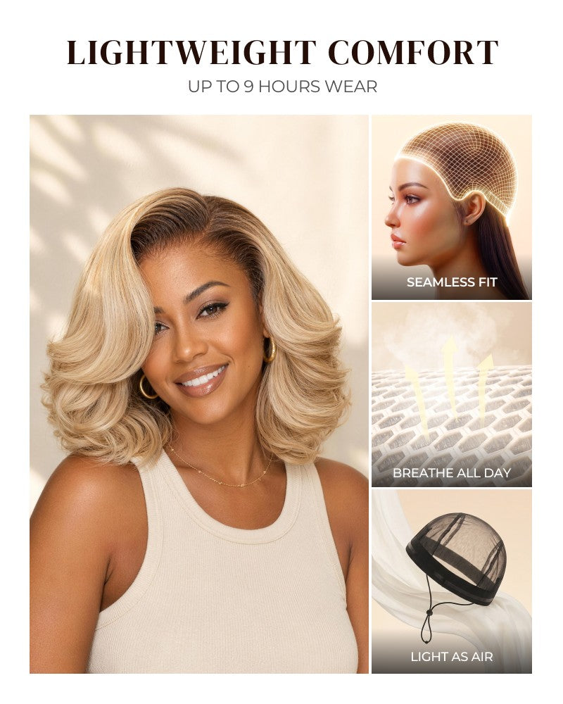 Arabella 6x5 invisible knots Glueless Loose Body Wave Bob Wig Pre-cut Lace Brown Blonde Ombre Beginner Friendly