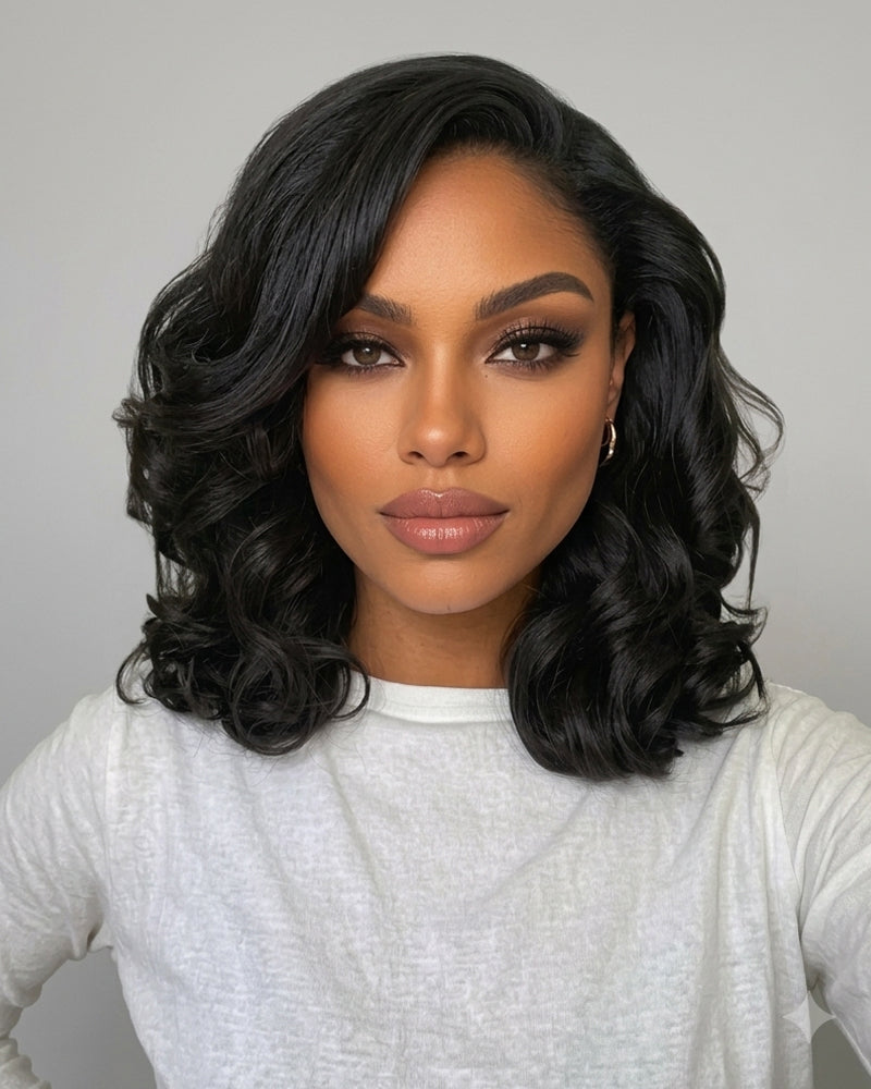 Arabella 6x5 invisible knots Glueless Loose Wave Bob Wig Pre-cut Lace Natural Black Beginner Friendly