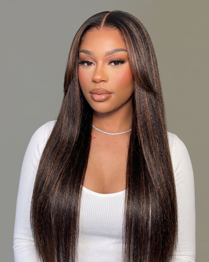 Arabella 6x5 invisible knots Glueless Auburn Highlights on Black Hair