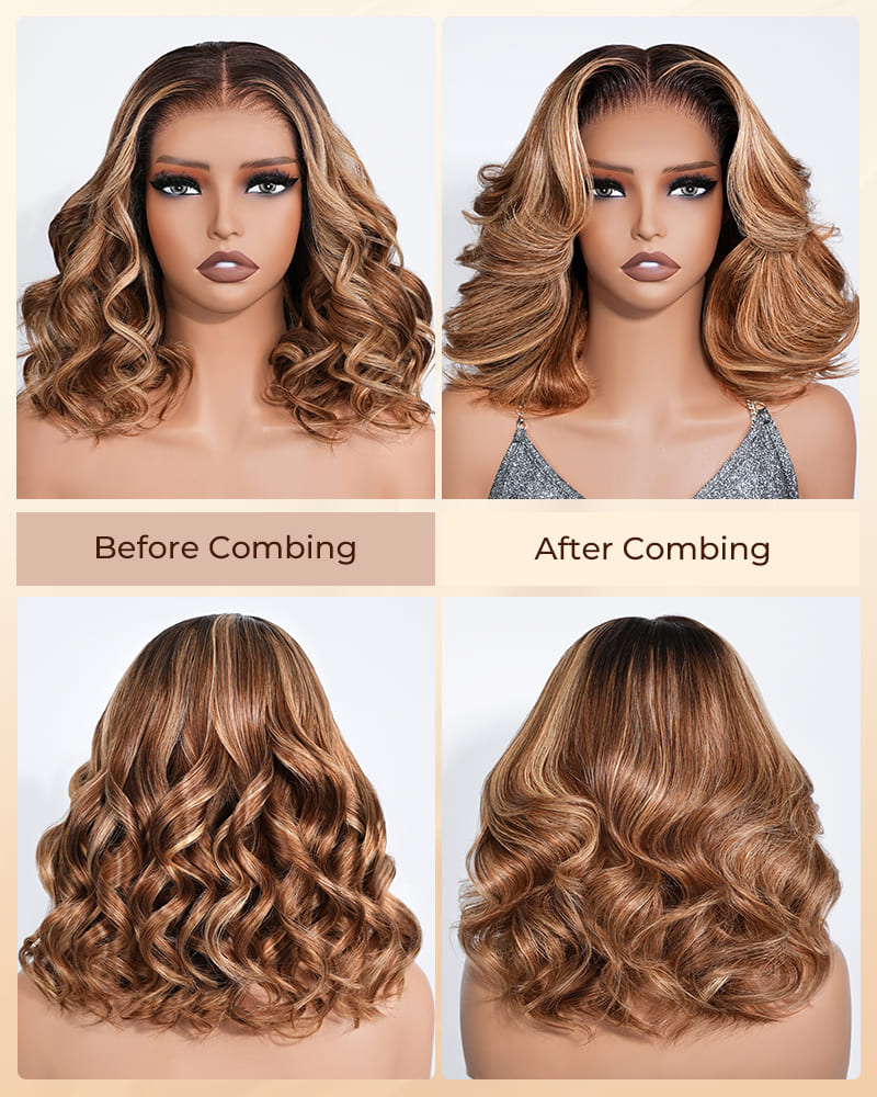Arabella 13x6 Three-Go™ 250% High Density Ombre Highlight Honey Blonde Glueless Wig Loose Body Wave Bob Wig With Drawstring