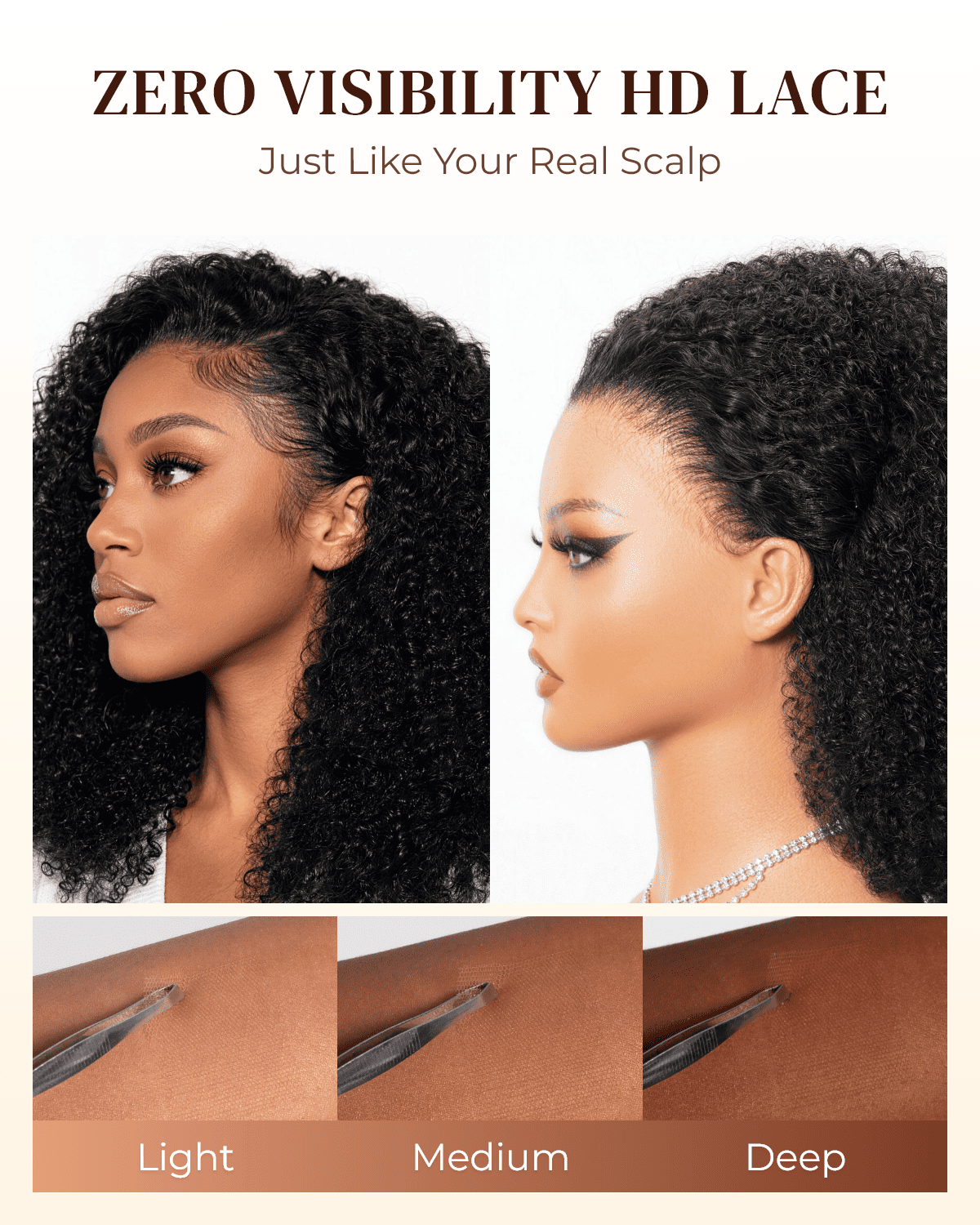 Arabella Zerowear™ 13x6 Invisible HD Lace Glueless Wig Afro Curly With Drawstring Natural Black 100% Human Hair Wig