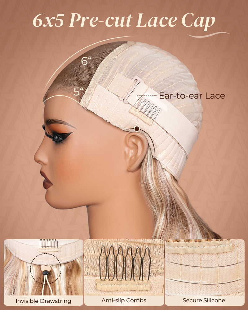 000Arabella 13x6 Three-Go™ Ash Blonde Highlight Glueless Wig Loose Body Wave With Drawstring 100% Human Hair Wig