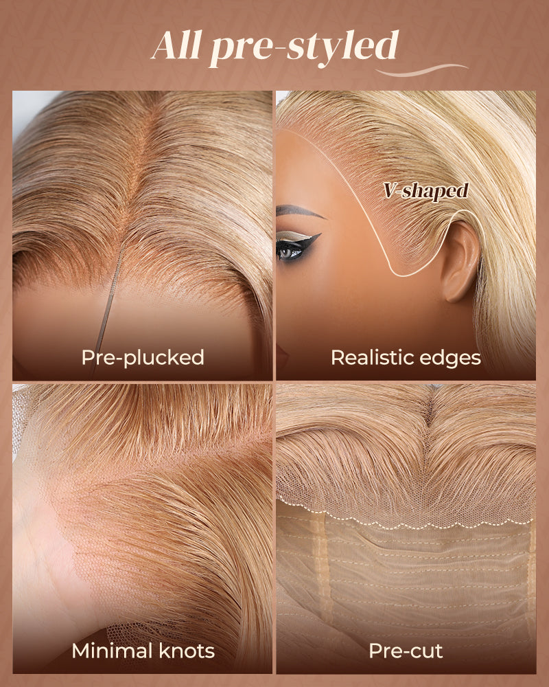 000Arabella 13x6 Three-Go™ Ash Blonde Highlight Glueless Wig Loose Body Wave With Drawstring 100% Human Hair Wig