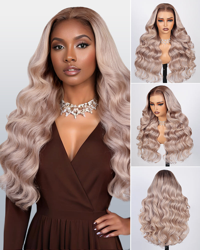 Arabella 13x6 Pre-All Glueless Ash Blonde Ombre Loose Body Wave/Silky Straight Wig Invisible Knots Realistic Hairline