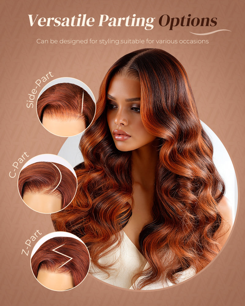 Auburn Highlights Brown Hair Glueless Wig